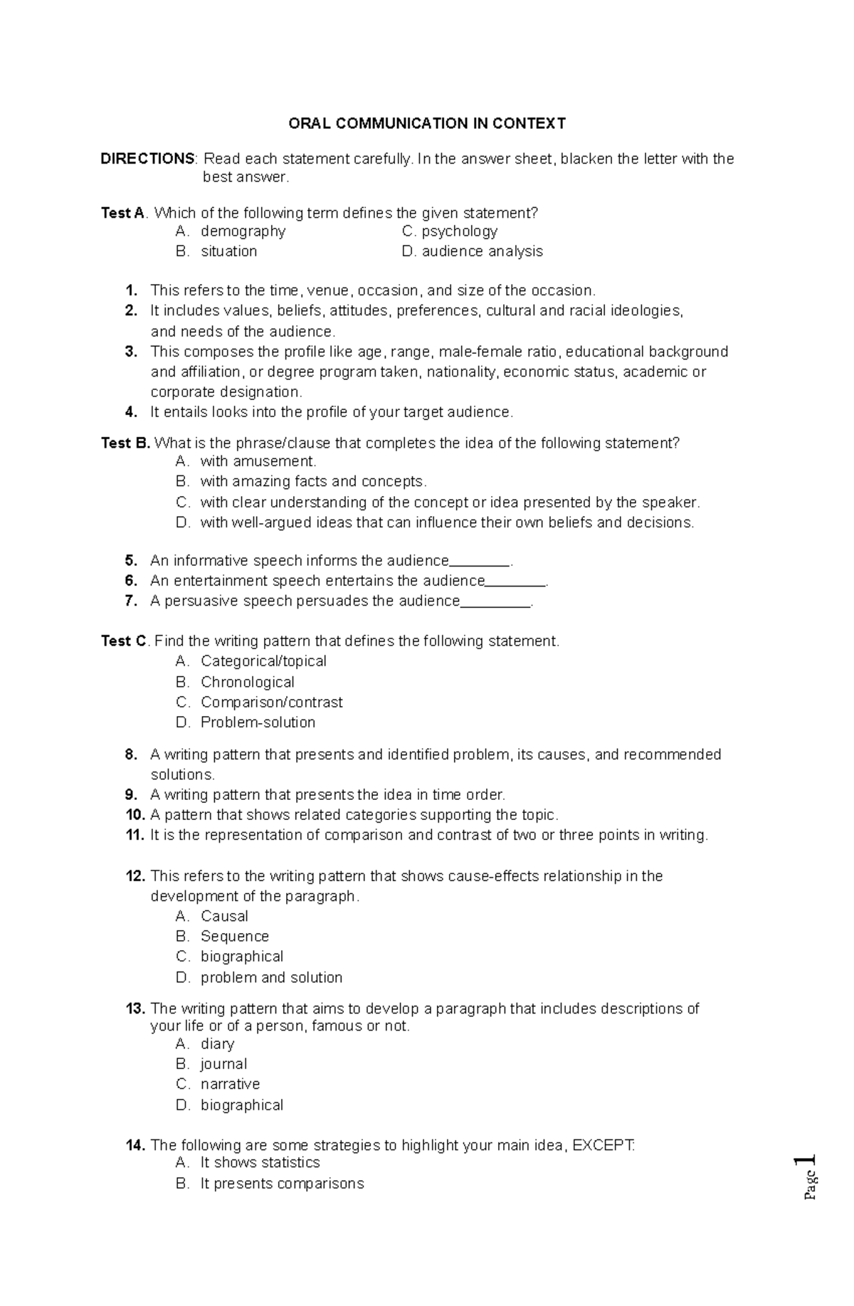 ORAL Communication IN Context 2 - ORAL COMMUNICATION IN CONTEXT ...