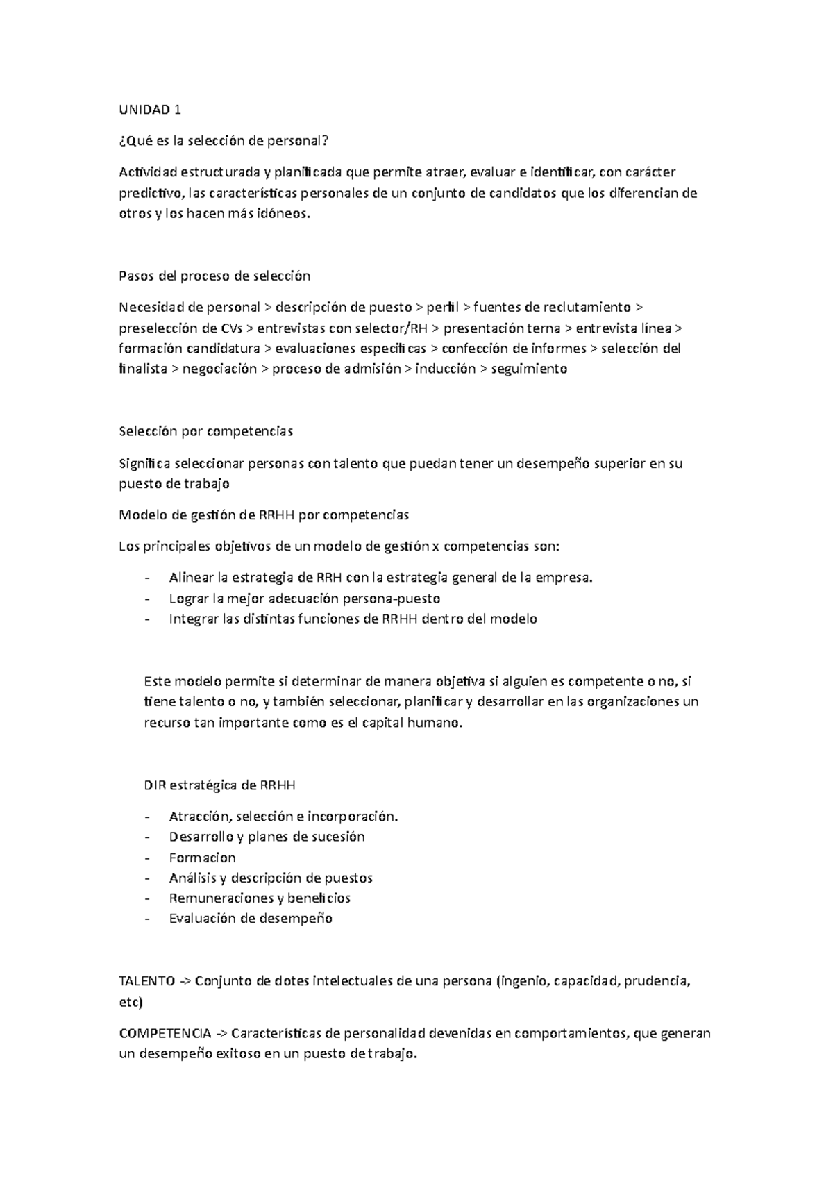 Parcial Empleo Resumen - UNIDAD 1 ¿Qué es la selección de personal?  Actividad estructurada y - Studocu