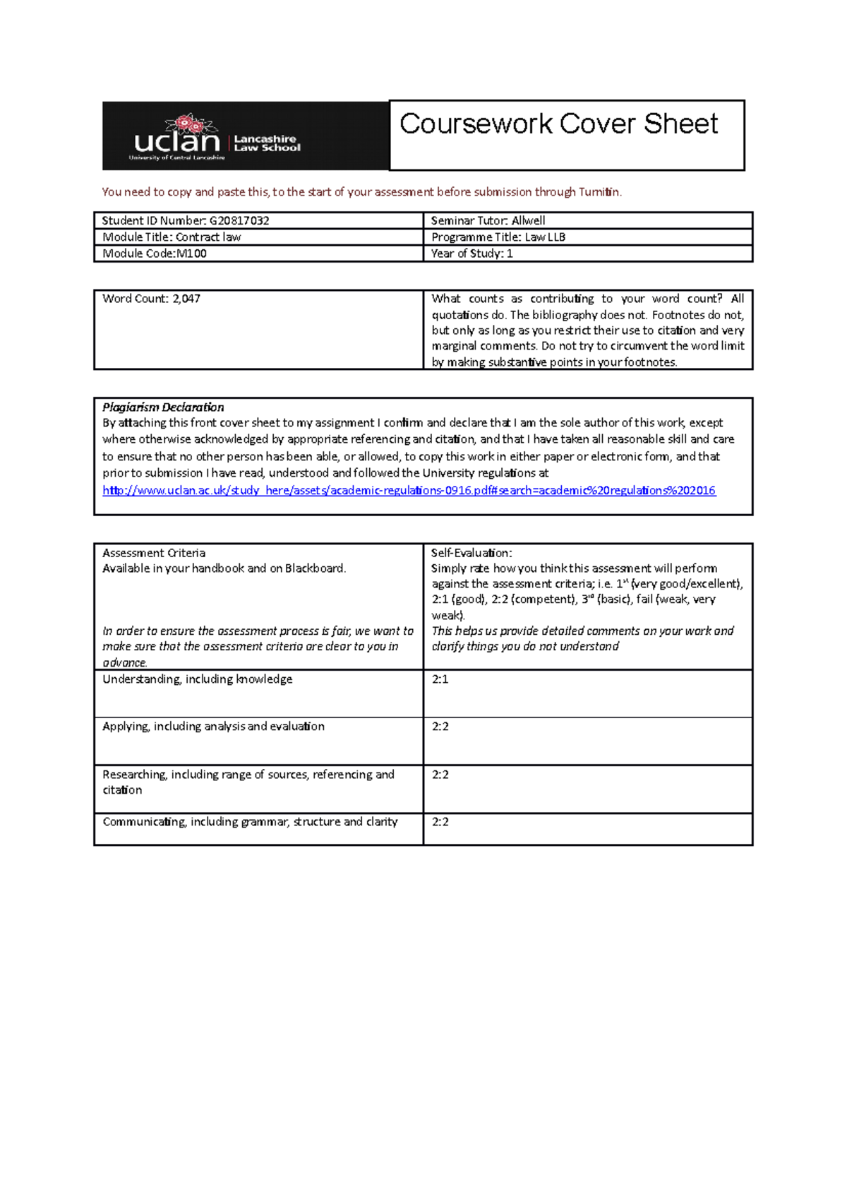 Contract law assignment - You need to copy and paste this, to the start ...