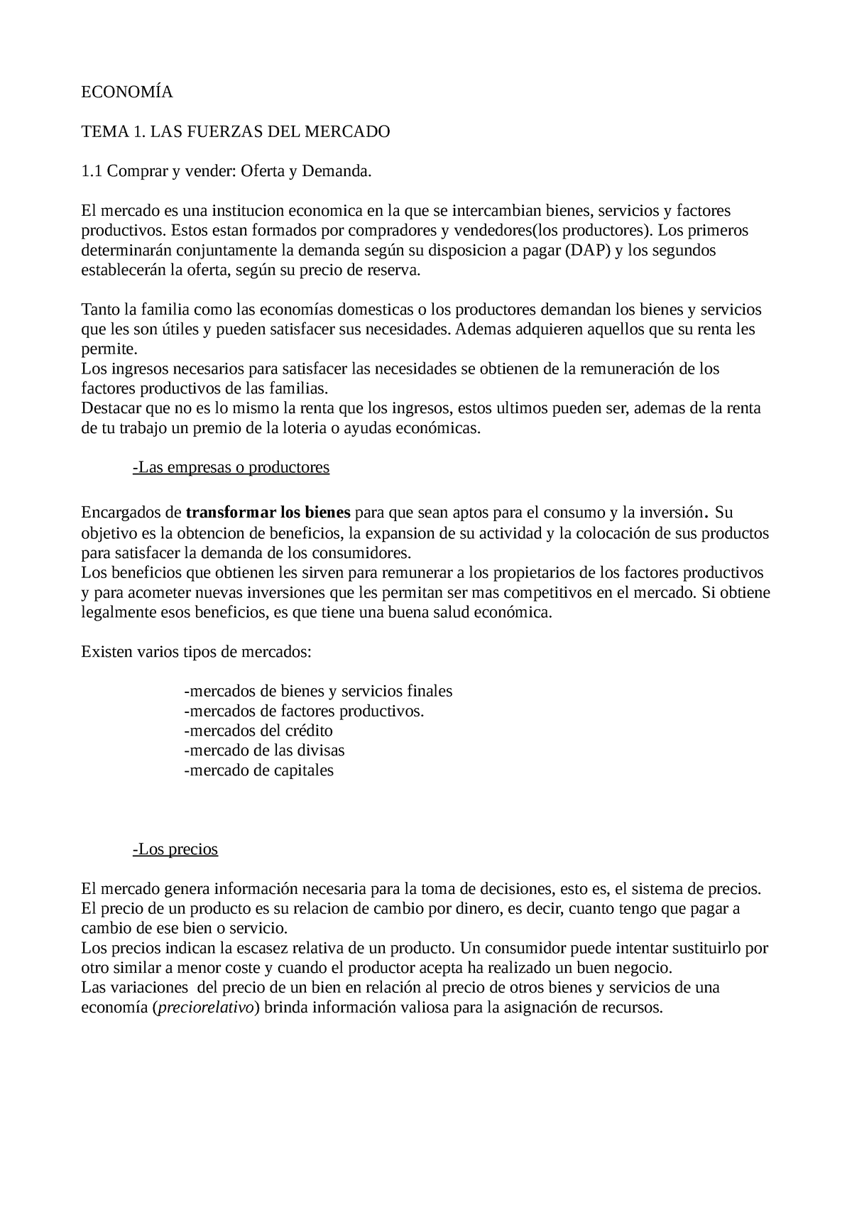 Tema 1 Eco - ECONOMÍA TEMA 1. LAS FUERZAS DEL MERCADO 1 Comprar Y ...