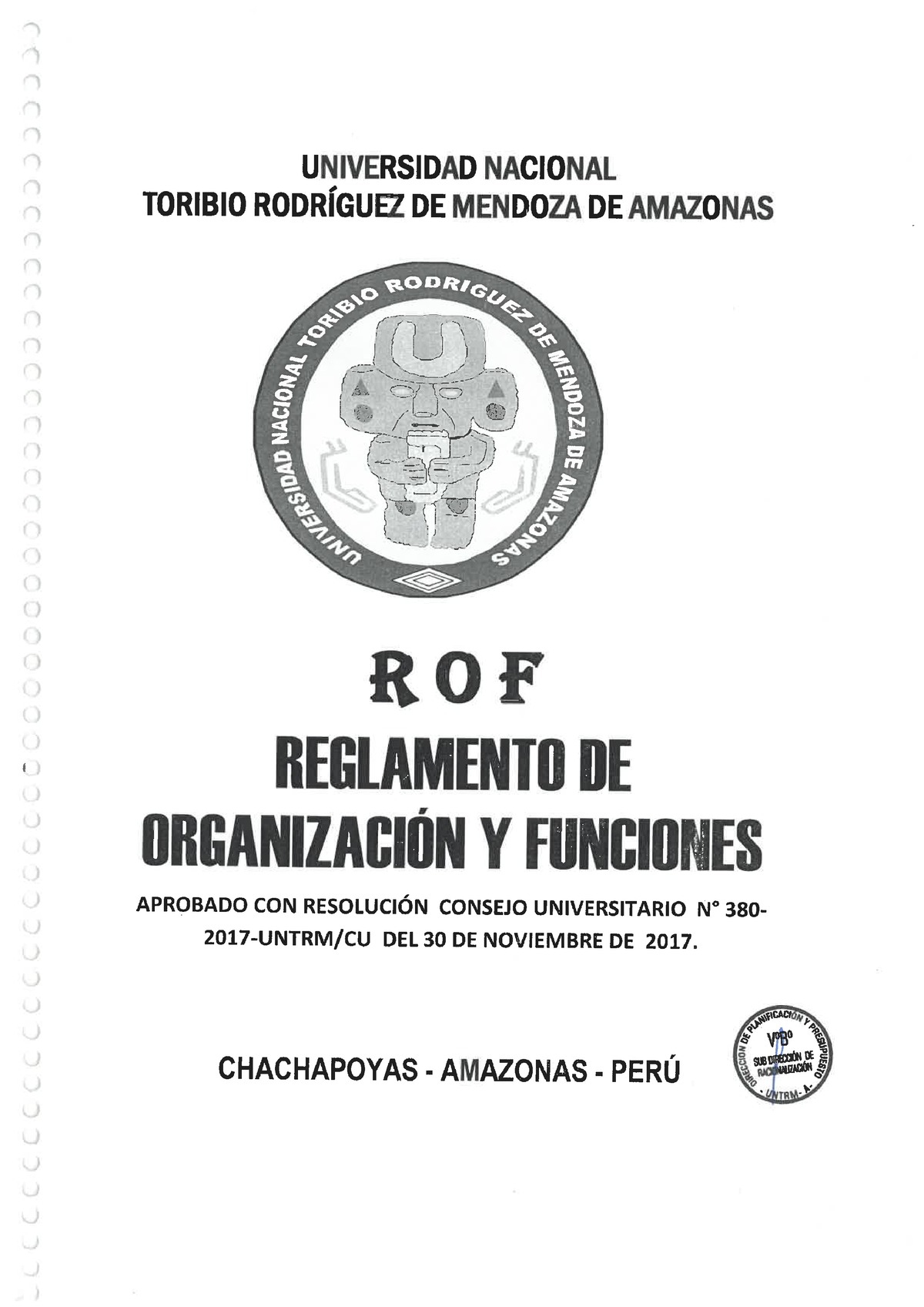 Reglamento DE Organizacion Y Funciones Aprobado EL 30 DE 11 DEL 2017 ...