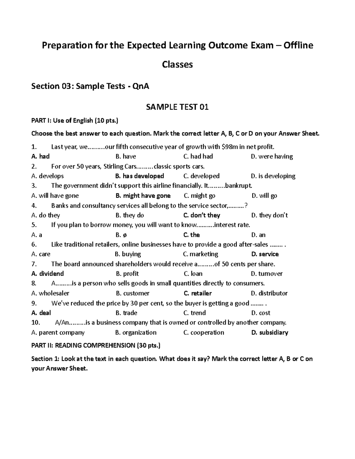 Final Exam Final Exam - Preparation for the Expected Learning Outcome ...