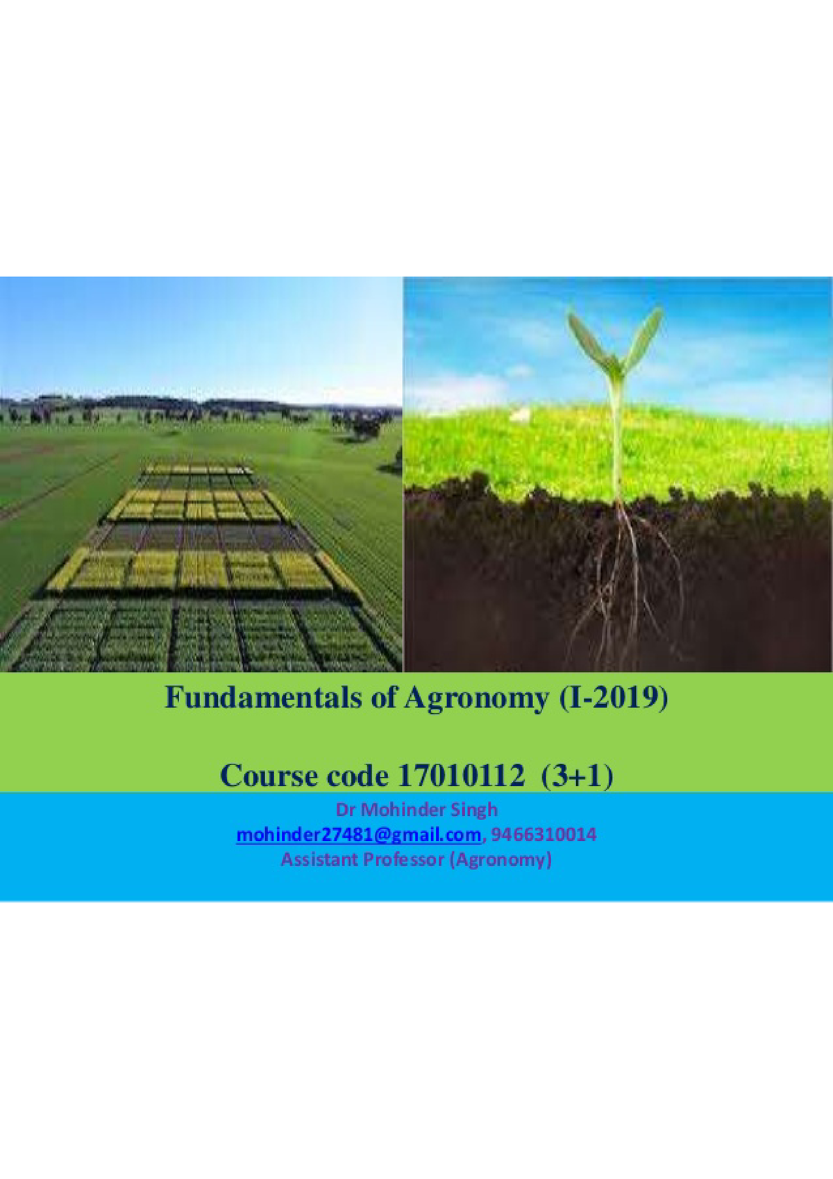 Fundamentals Of Agronomy Part 1 - Agriculture - Studocu