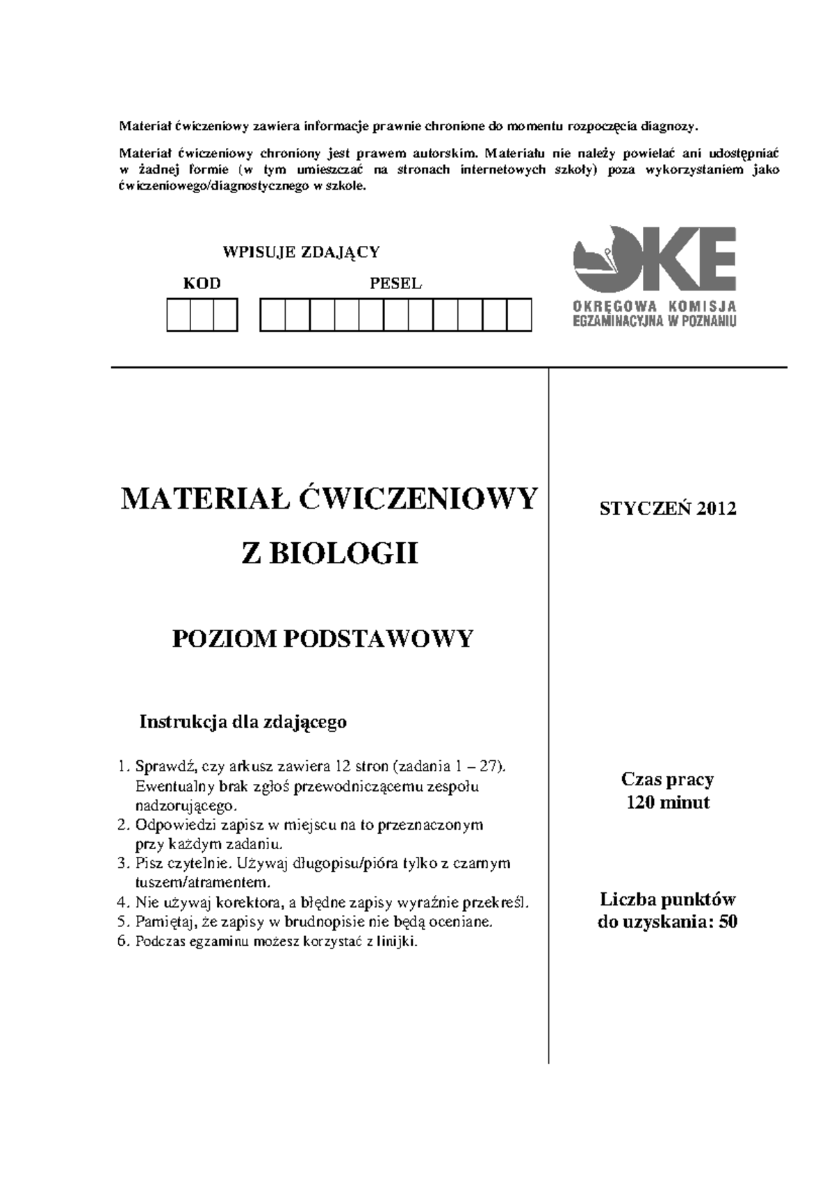 A1 styczeń 2012 OKE Poznań - Materiał ćwiczeniowy zawiera informacje
