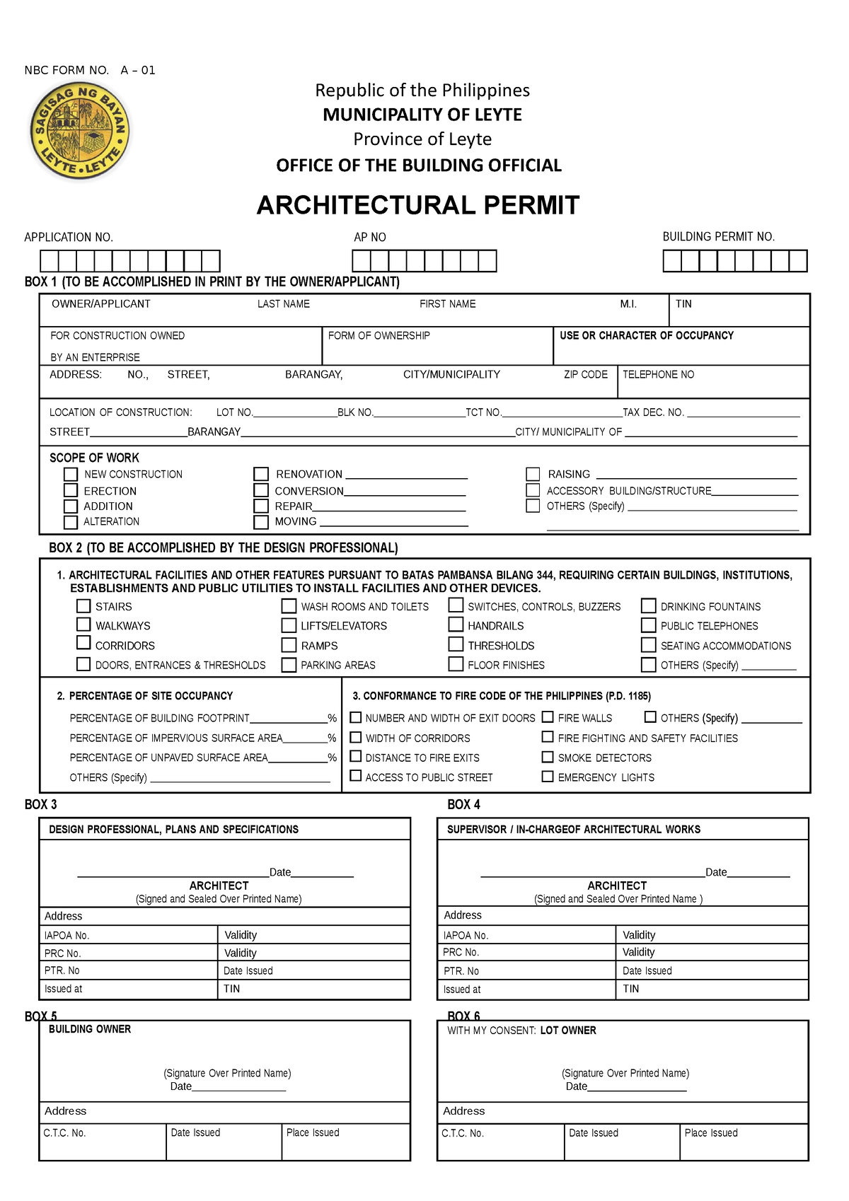 Architectural Permit - NBC FORM NO. A – 01 Republic Of The Philippines ...