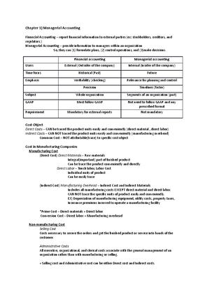 Cost accounting Chapter 8 summary - Chapter 8) Master Budgeting 1 ...