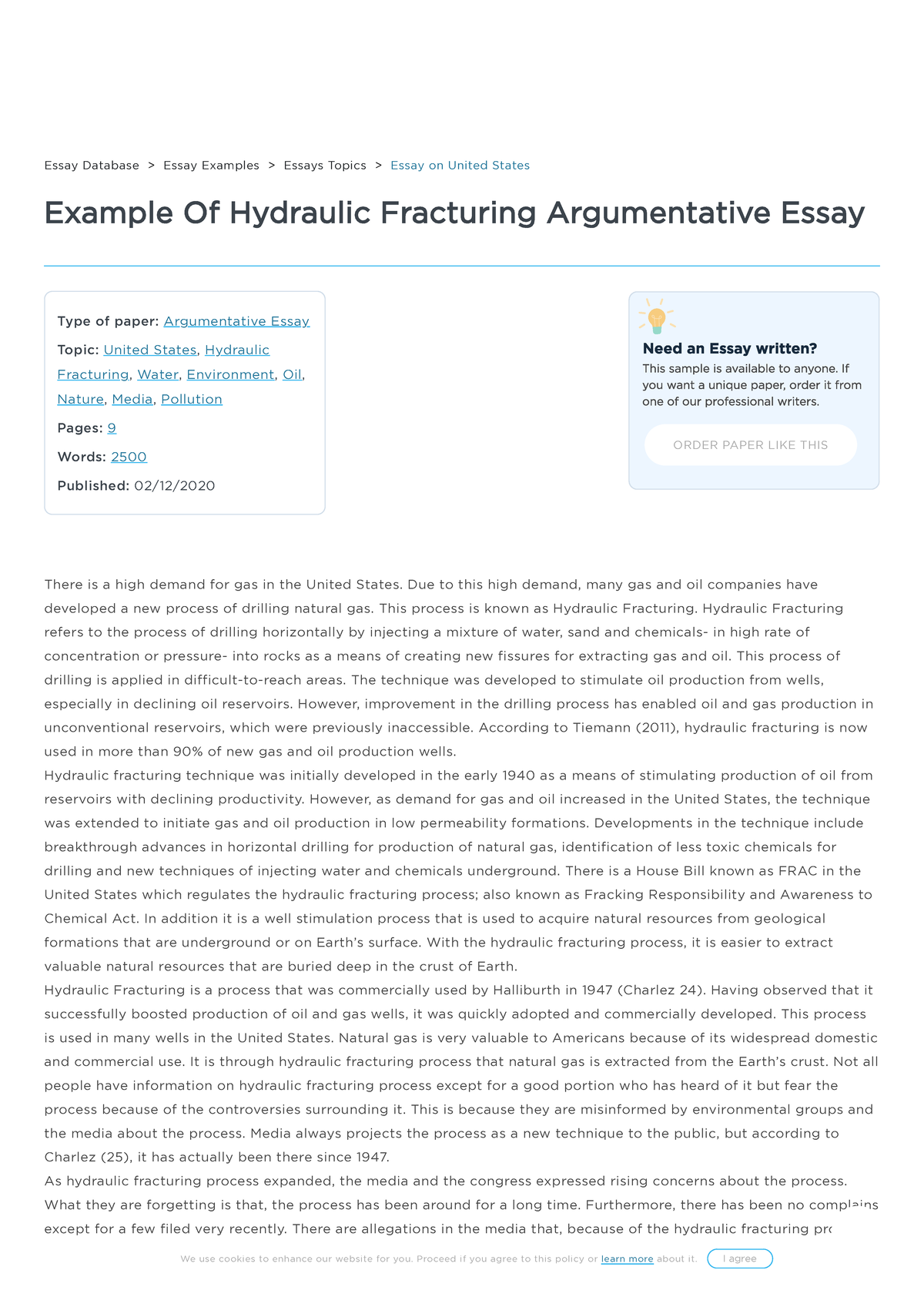 Hydraulic Fracturing Essay Example WOW Essays - Essay Database > Essay ...