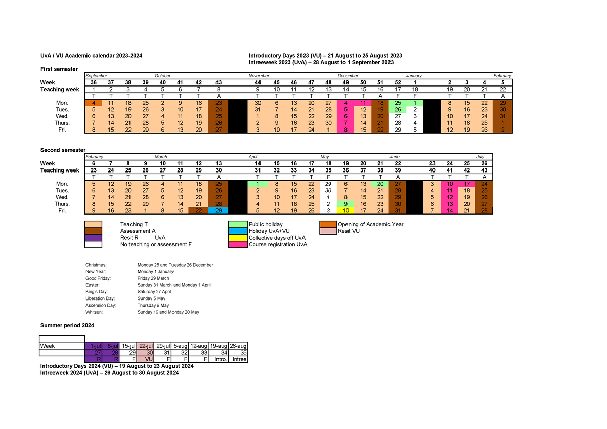 Academische kalender en 2023 2024 UvA / VU Academic calendar 2023