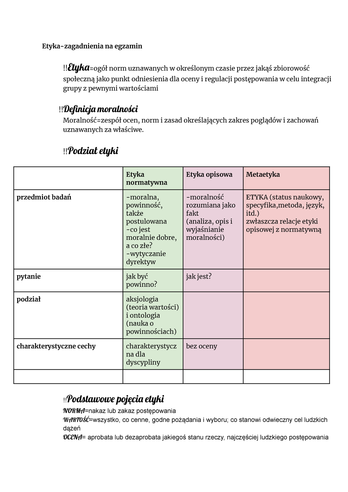 Etyka-zagadnienia Na Egzamin - Etyka-zagadnienia Na Egzamin !!Etyk=ogół ...