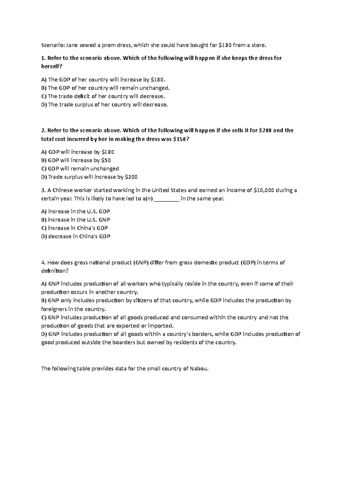 Week12 - Introduction to Economics Notes - Scenario: Jane sewed a prom ...