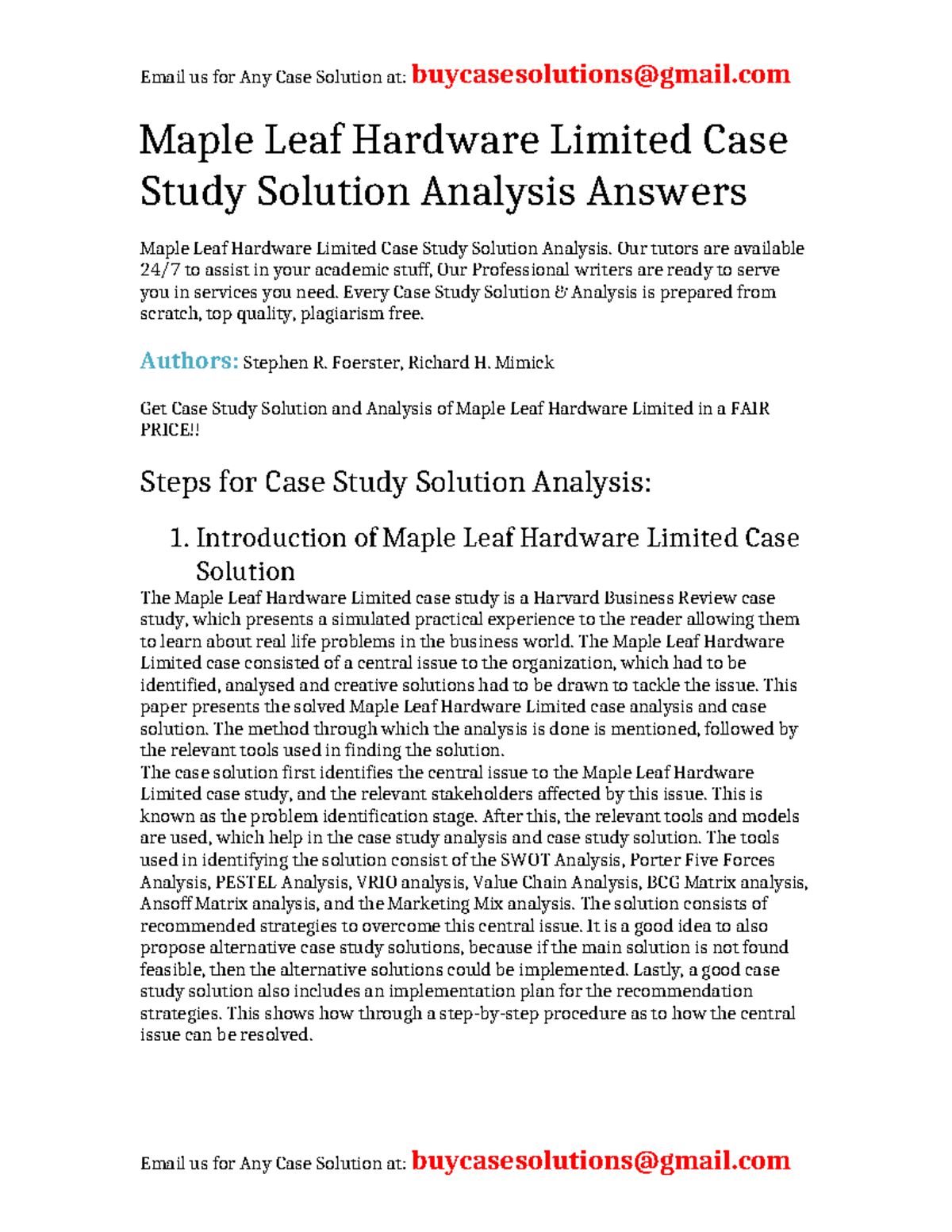 Case Solution Maple Leaf Hardware Limited - Maple Leaf Hardware Limited ...