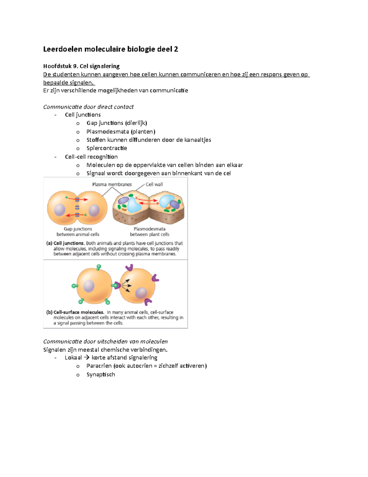 Leerdoelen Moleculaire Biologie DT2 - Cel Signalering De Studenten ...