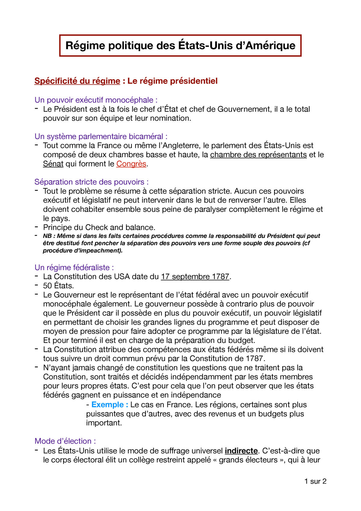 plan dissertation regime presidentiel americain