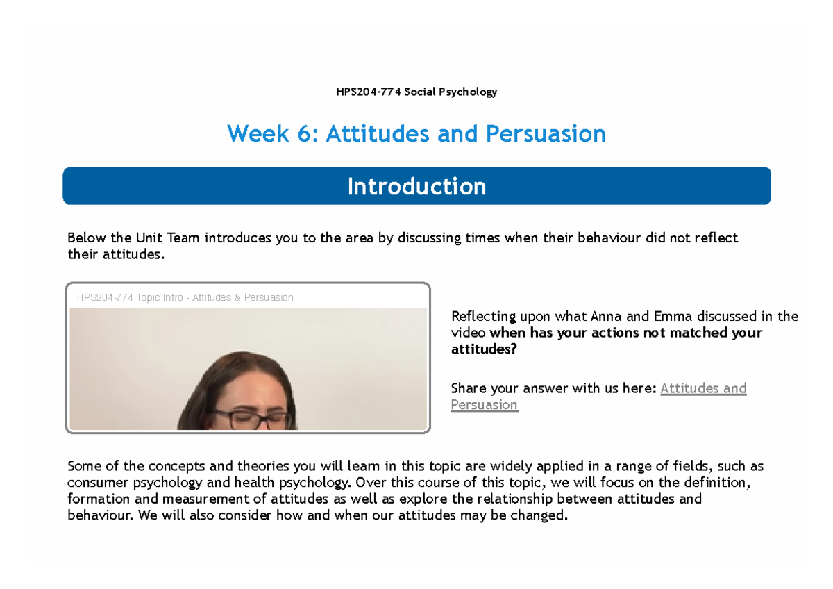 Attitudes And Persuasion - HPS204-774 Social Psychology Week 6 ...