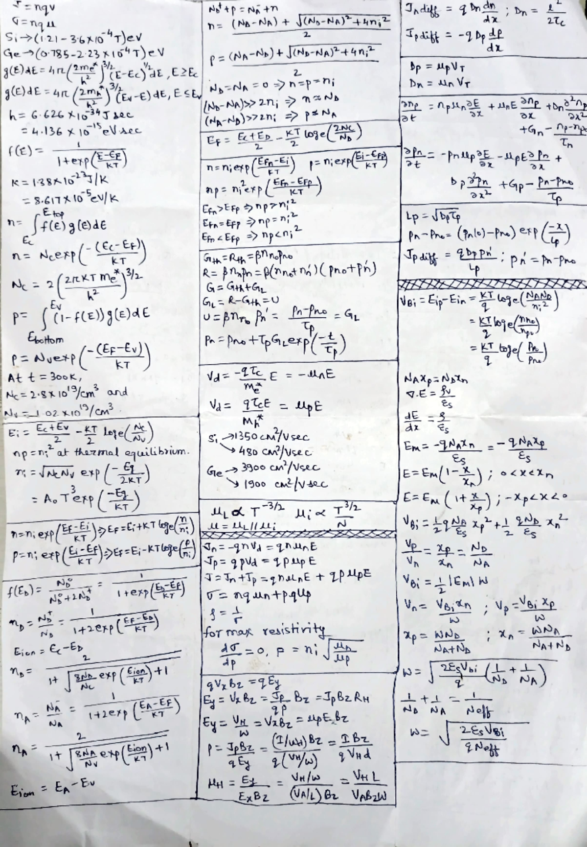 Sdm..formula sheet - formula - 2 E n; E Em= 2Tc NA Nei (NAa t X Lp=bp t ...