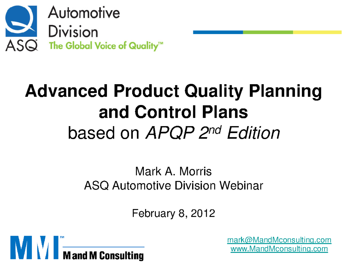 APQP Automotive PPAP Advanced Product Quality Planning and Control