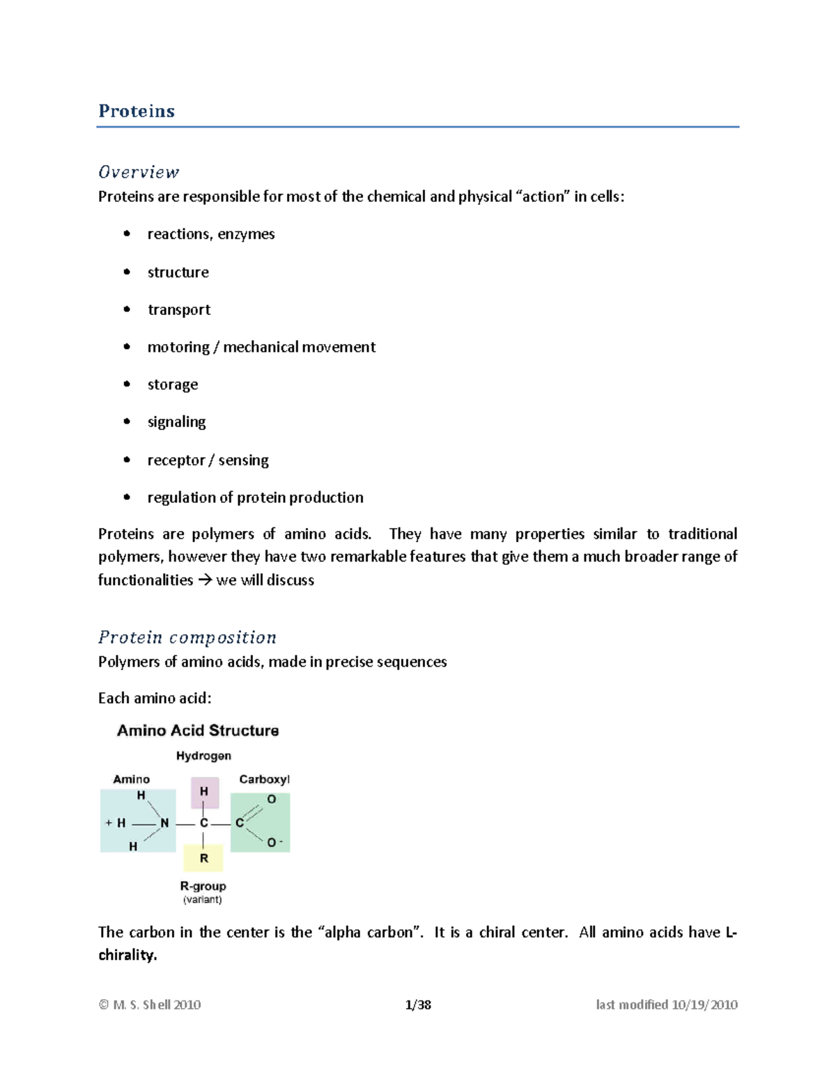 Proteins-notes - notes about proteins - Proteins Overview Proteins are ...