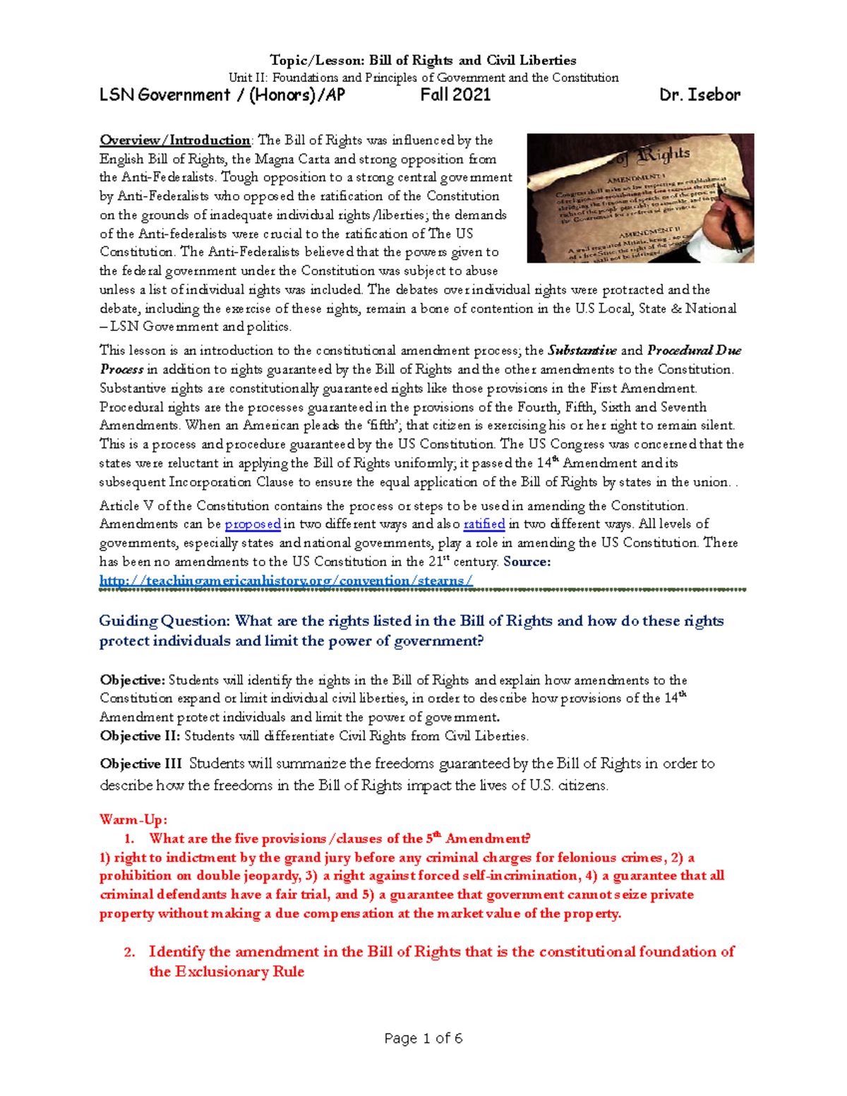 - FALL 2021-The Bill of Rights and Civil Liberties - Unit II ...