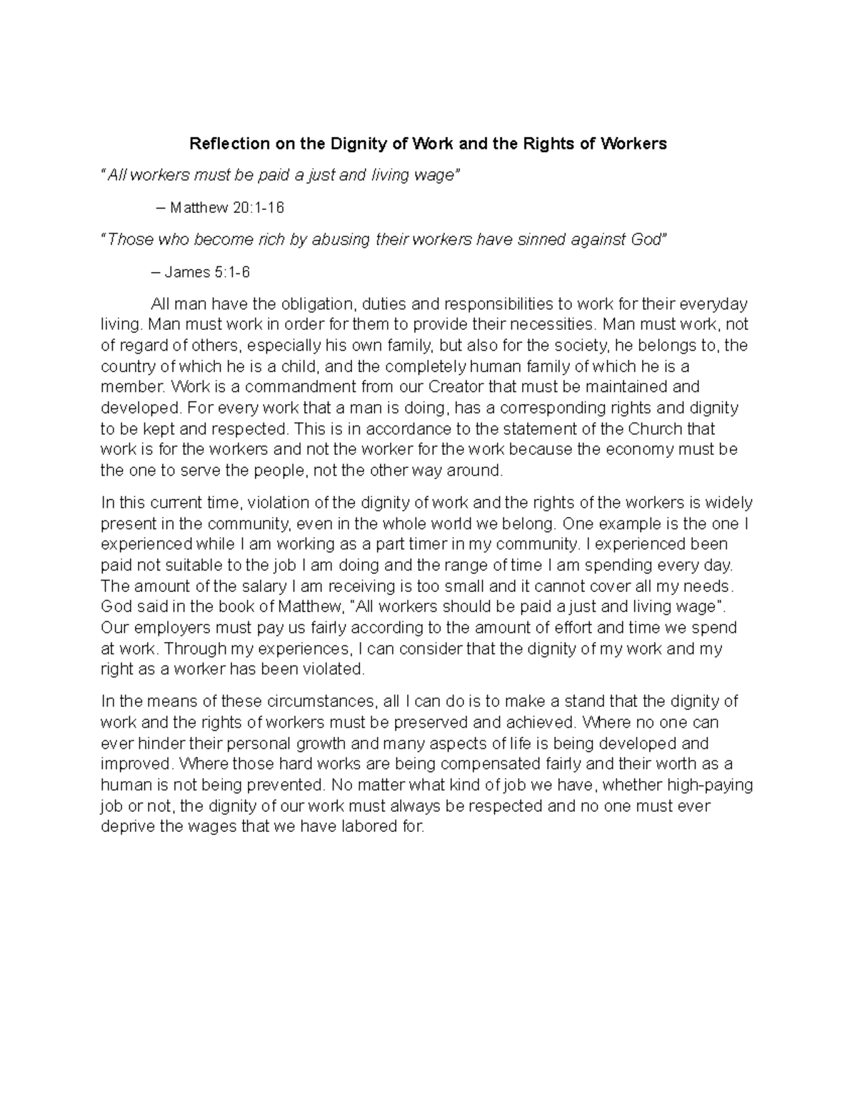 Theo3 cst-dignity-of-work-rights-of-workers - Reflection on the Dignity ...