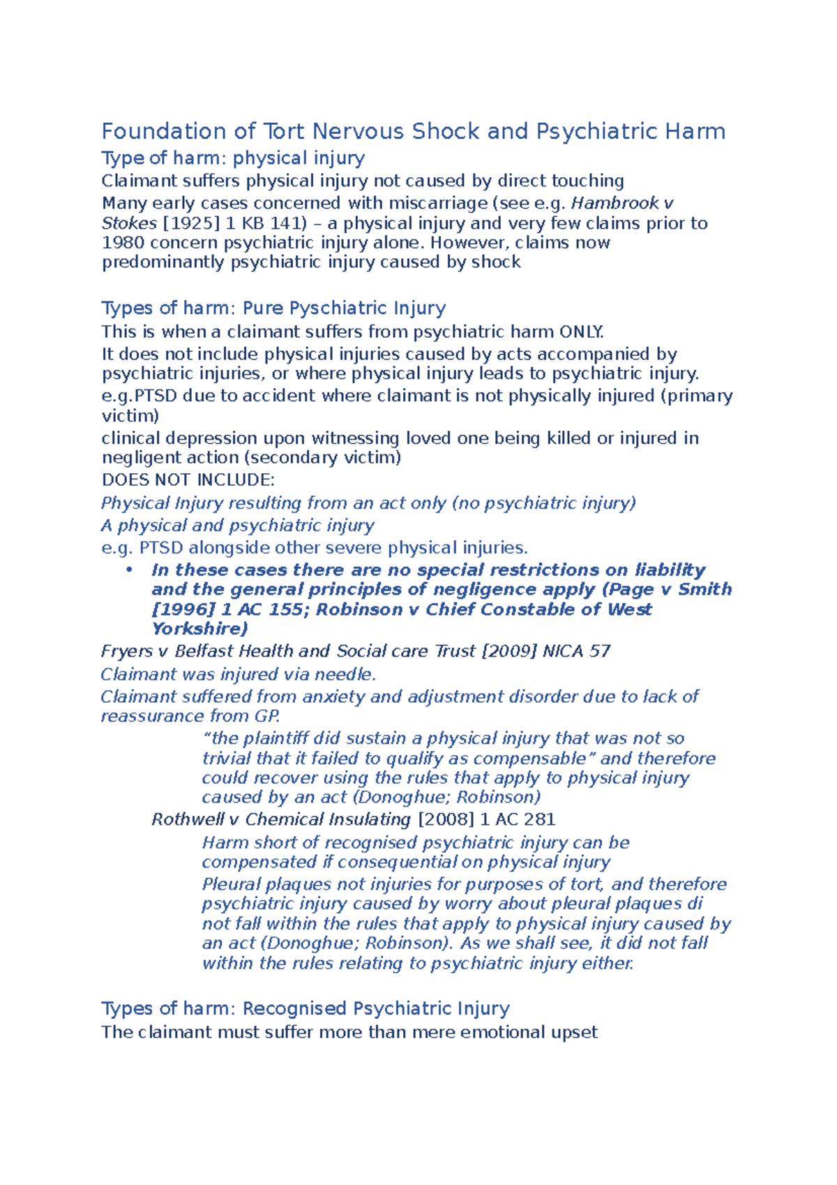 Foundation Of Tort Nervous Shock And Psychiatric Harm - Hambrook V ...