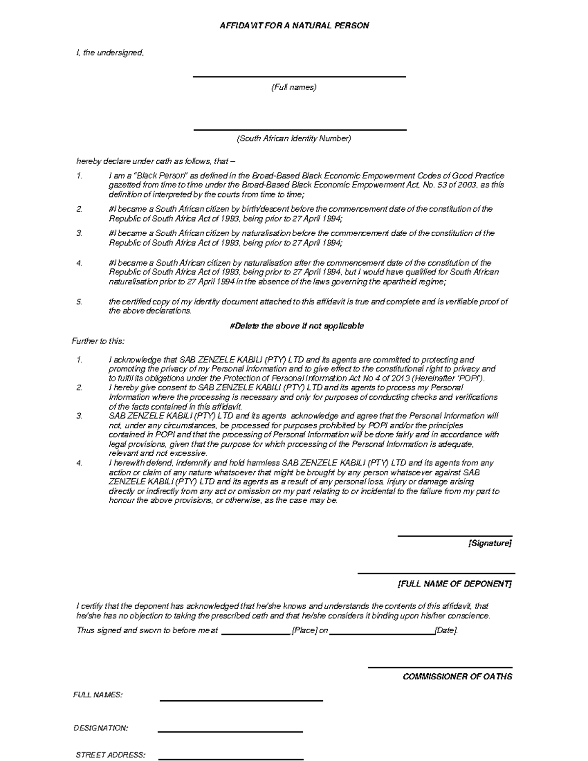 Naturalisation Affidavit-BEE-Fillable CUS - AFFIDAVIT FOR A NATURAL ...