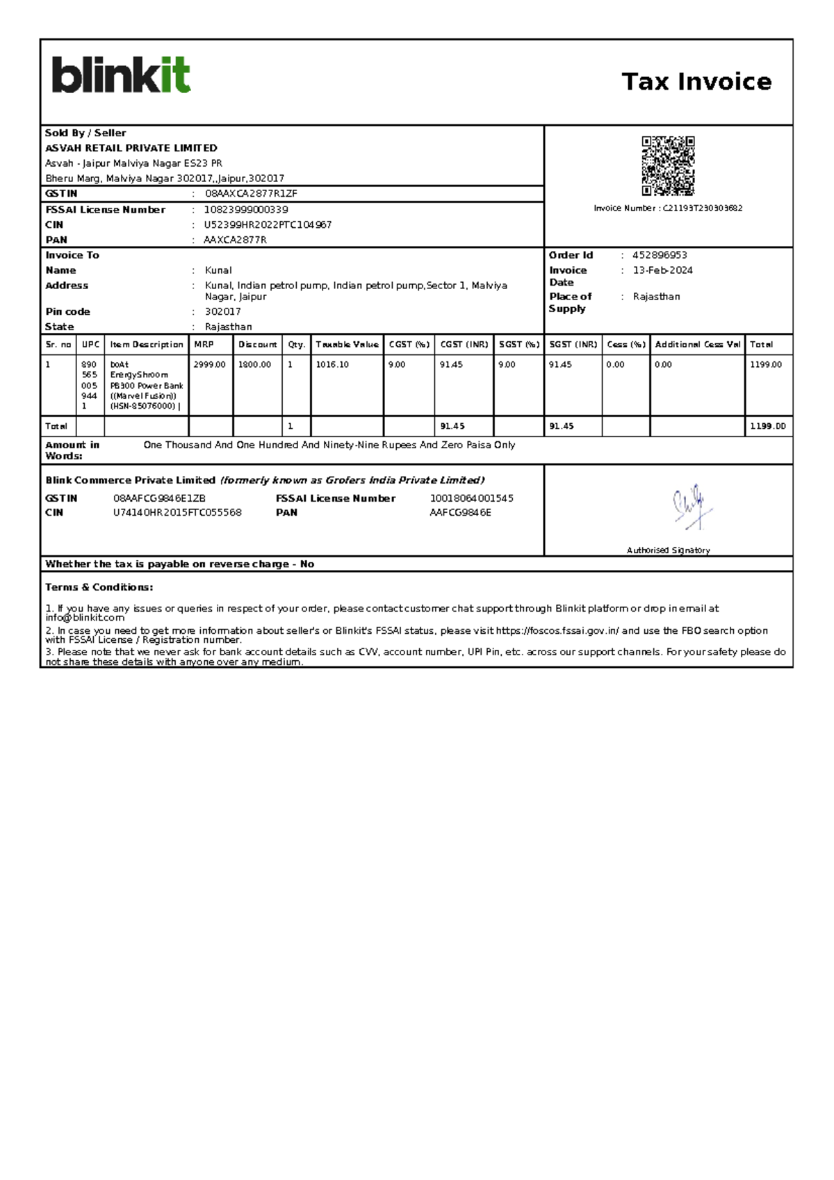 Forward Invoice ORD554625953 - Tax Invoice Sold By / Seller ASVAH ...