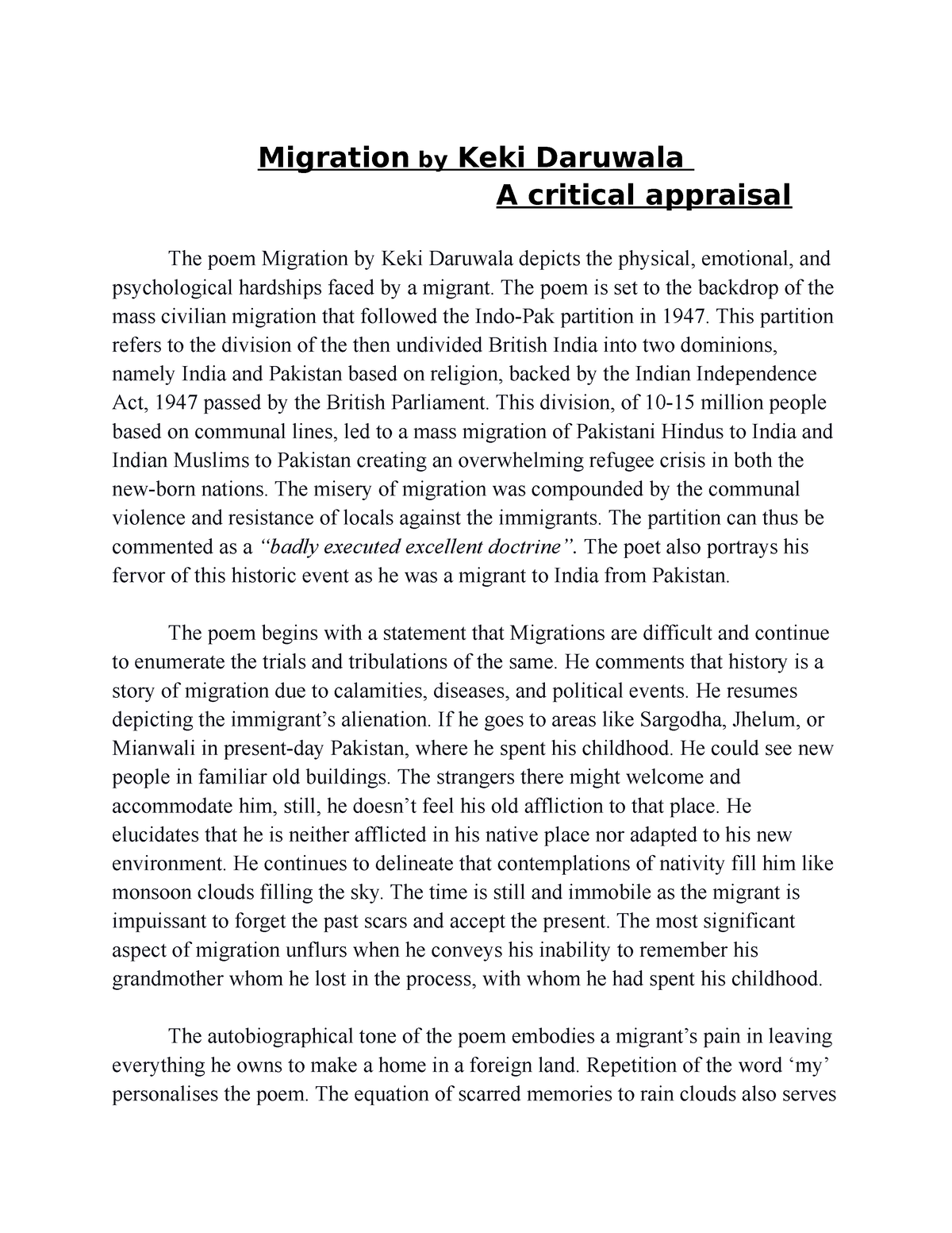 short essay about migration