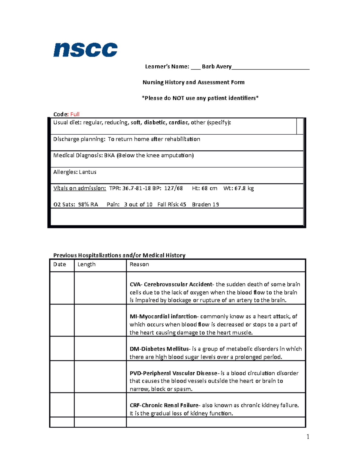 Final care plan Care plan on DKA Learner’s Name ___ Barb Avery