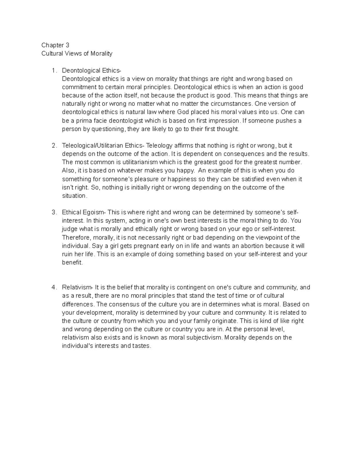 Chapter 3 Definitions - code - Chapter 3 Cultural Views of Morality ...
