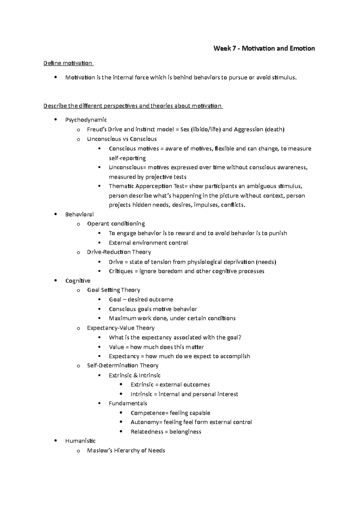 Learning goals 7 to 12 - Lecture notes 7-12 - Week 7 - Motivation and ...