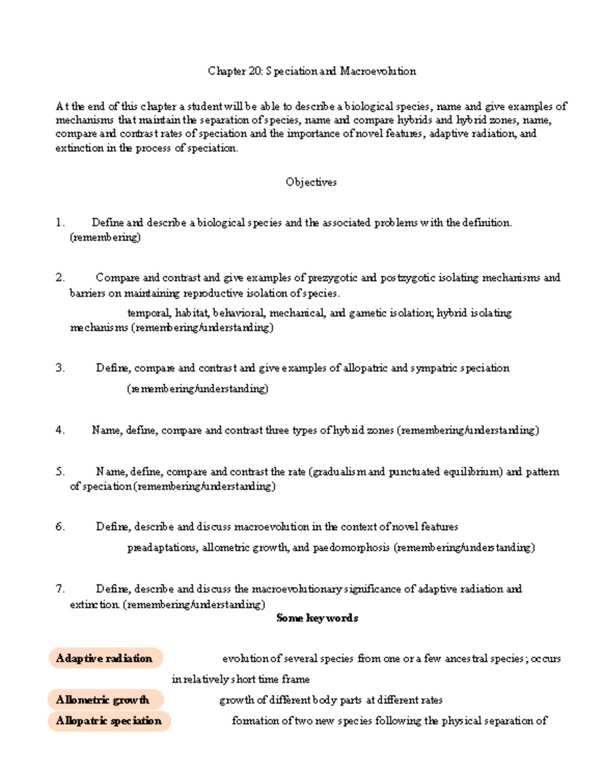 Chap+20-SM23 - Chapter 20 filled in notes - Chapter 20: Speciation and ...