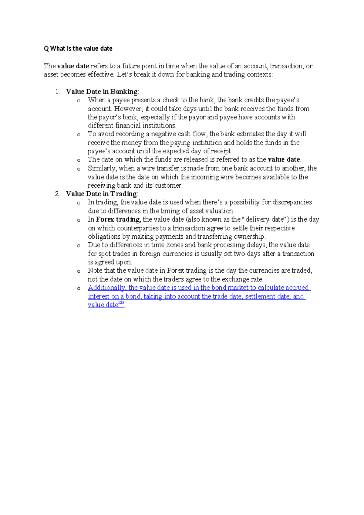 International Finance - Q What is the value date The value date refers ...