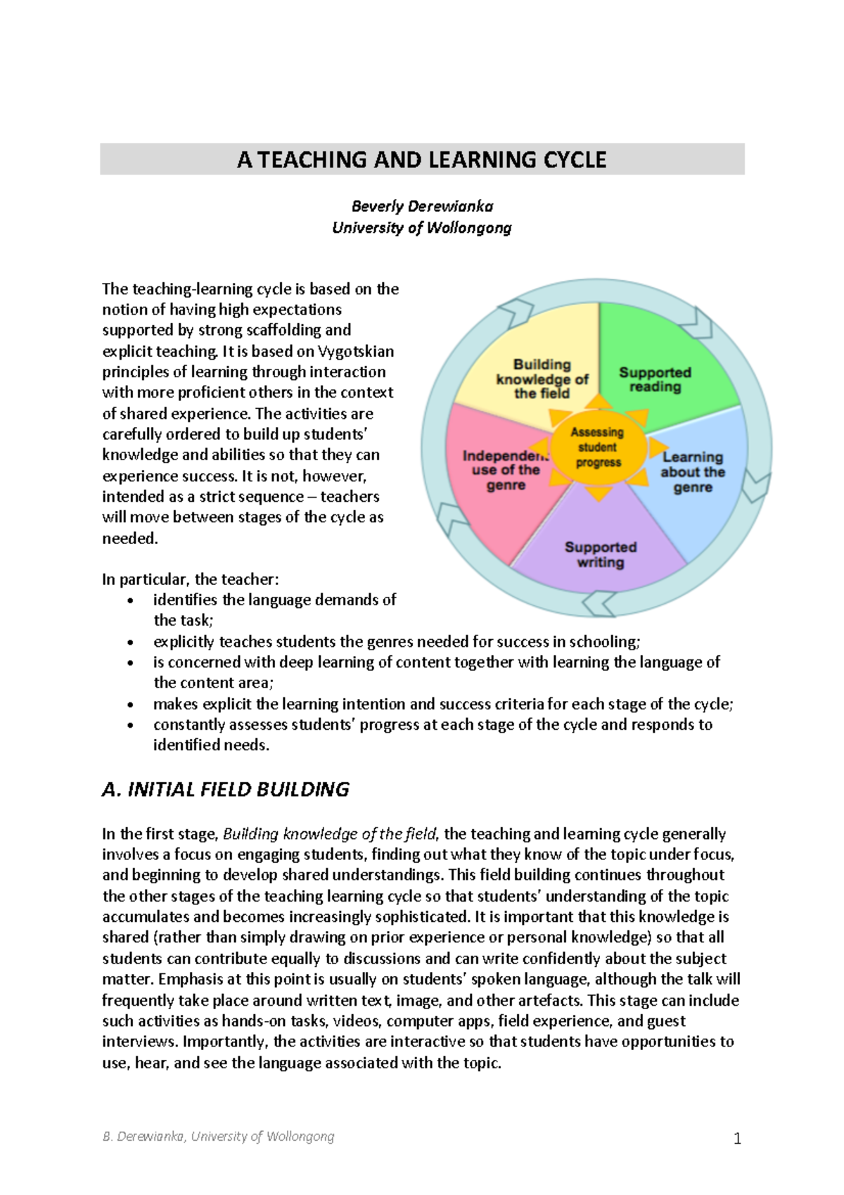 A Teaching and Learning Cycle - A TEACHING AND LEARNING CYCLE Beverly ...