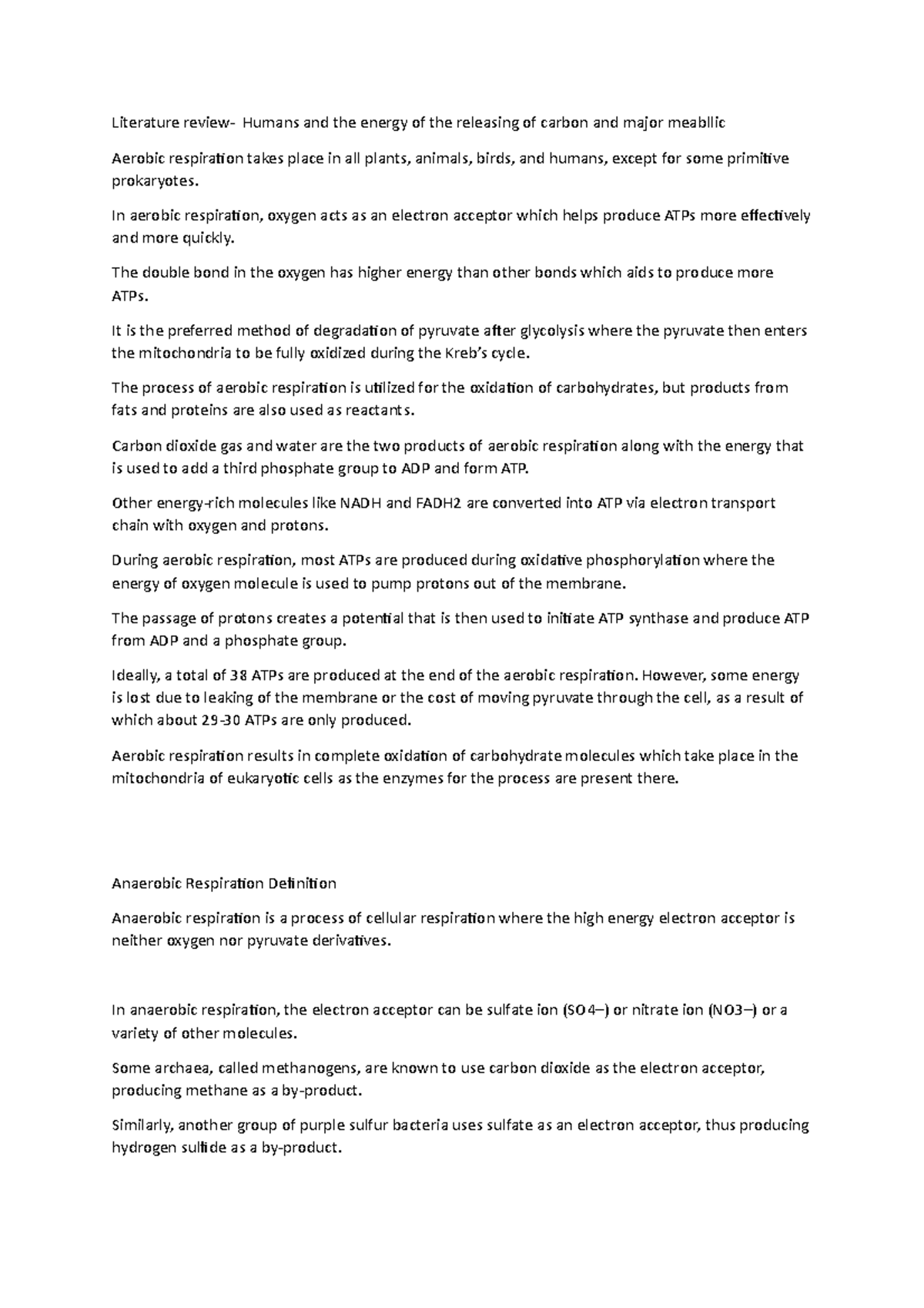 Lecture notes- Humans and the energy of the releasing of carbon and ...