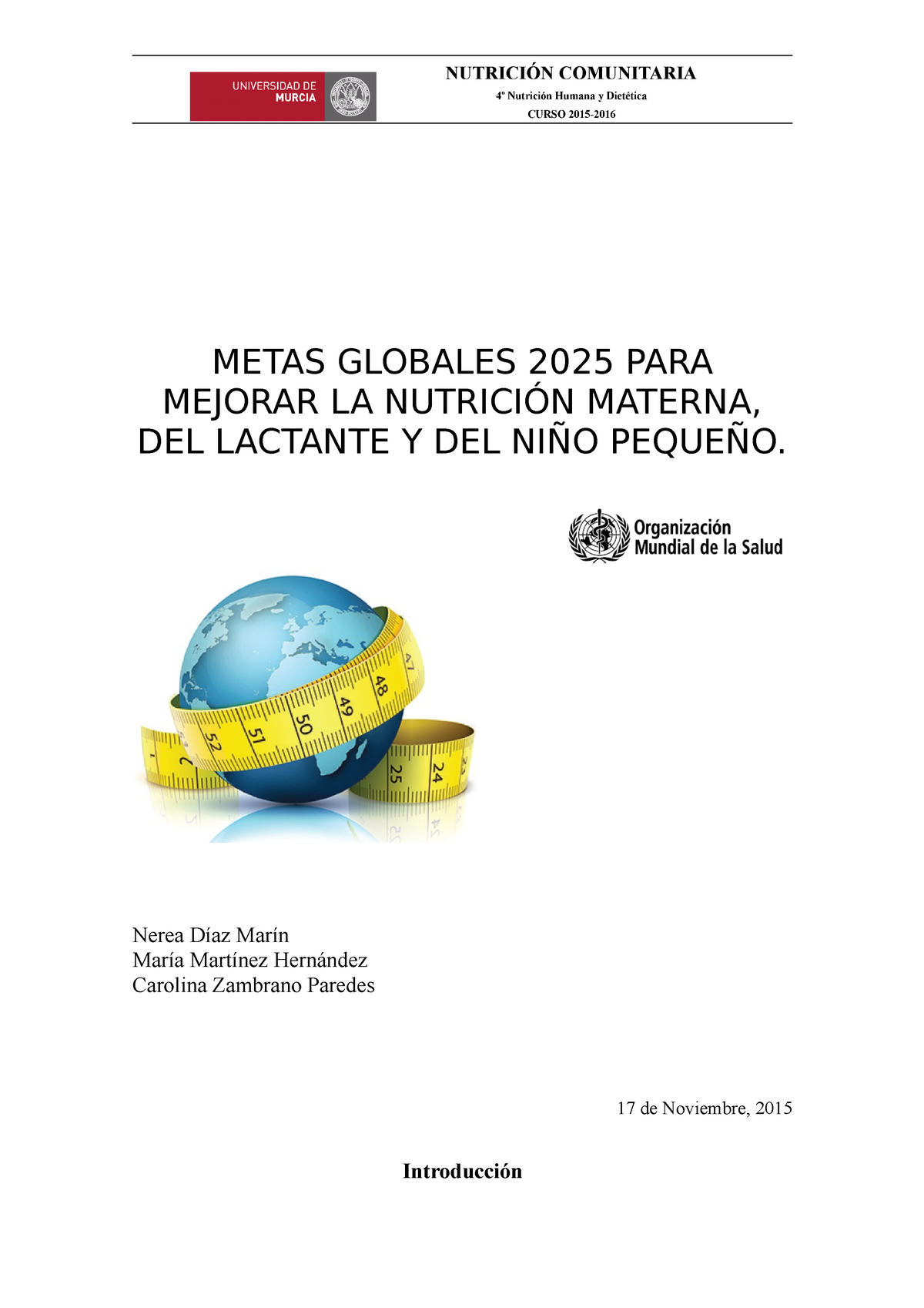 Trabajo tutorial Metas globales 2025 COMUNITARIA Humana y CURSO