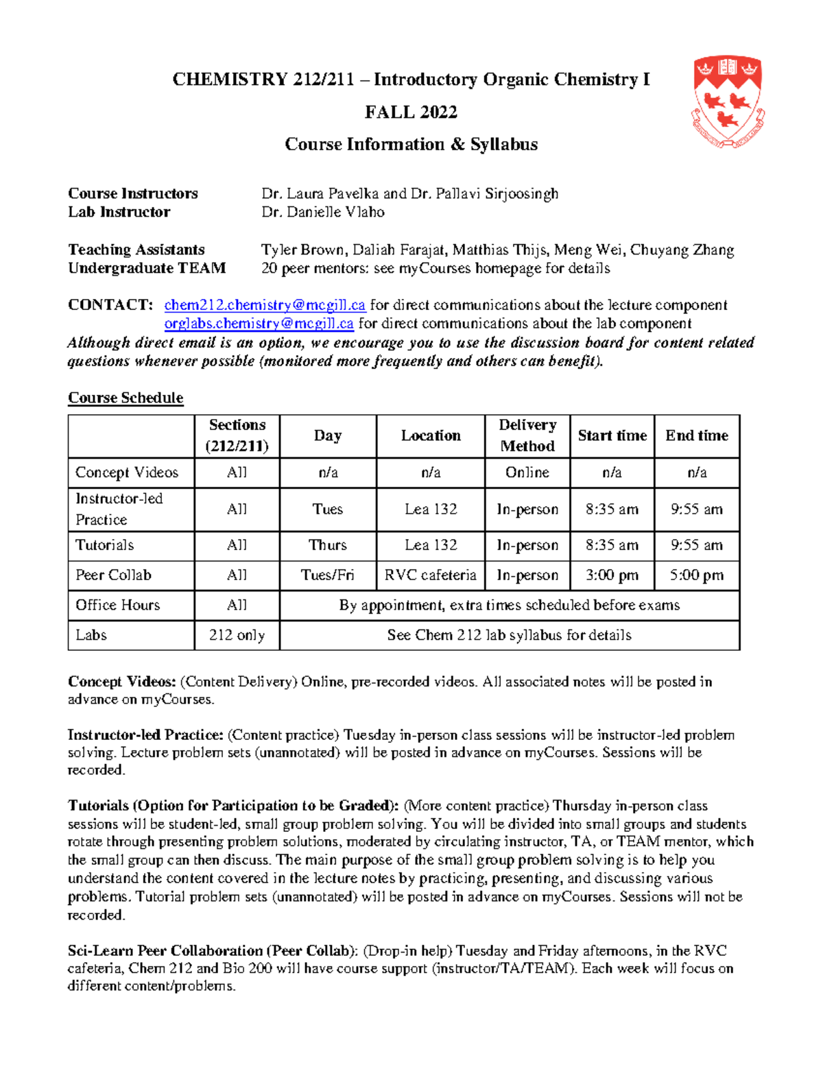 Syllabus Of CHEM212, Organic Chemistry 1 - CHEMISTRY 212/211 ...