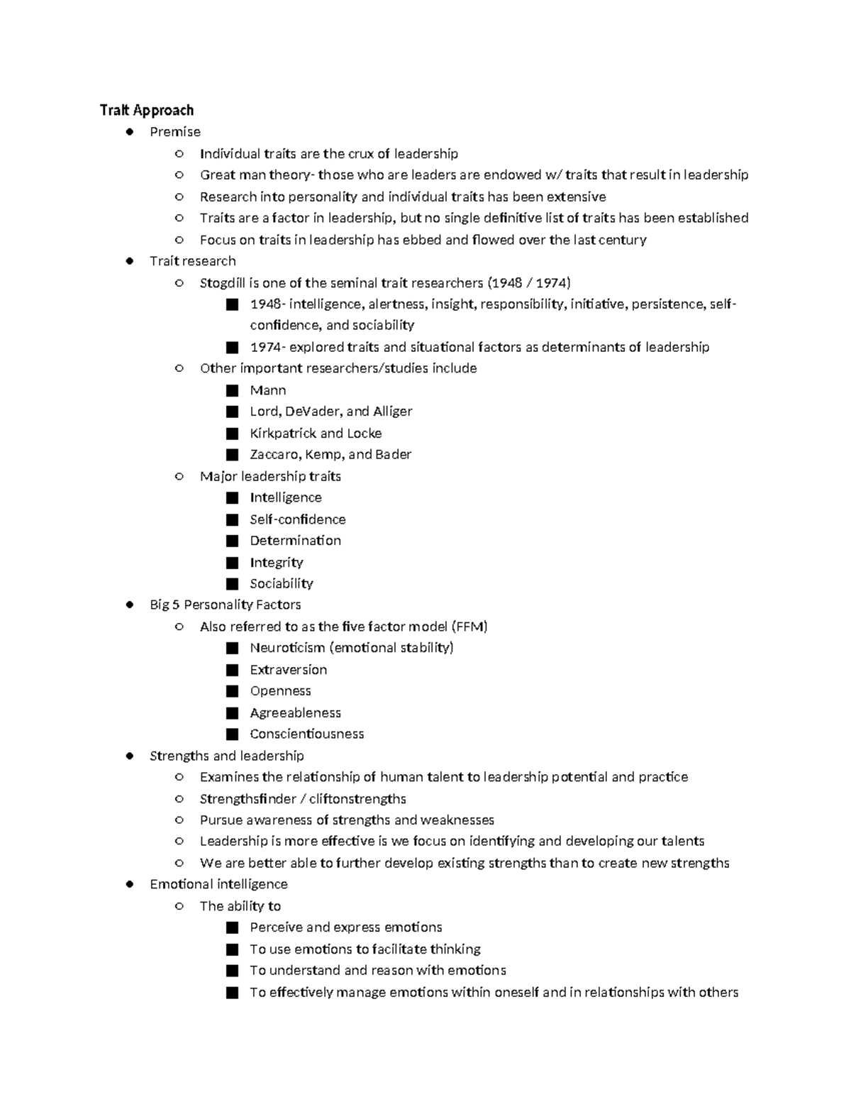 Trait and Behavioral Approaches - Trait Approach Premise Individual ...