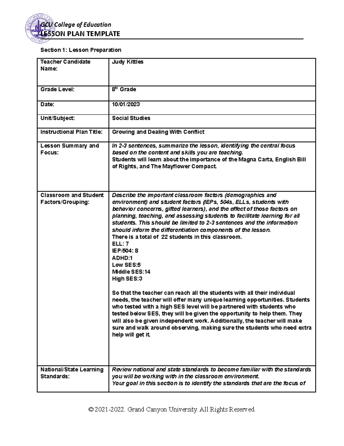 Judy Kittles coe-lesson-plan-template - LESSON PLAN TEMPLATE Section 1 ...