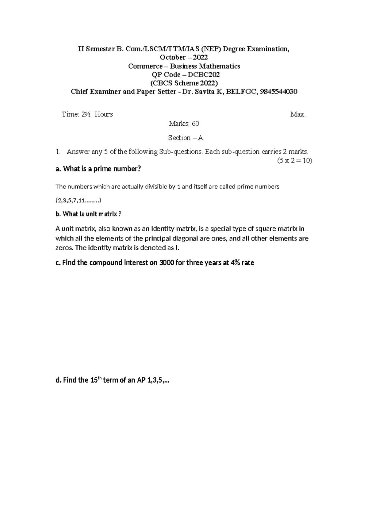 BM 2023Paper Answer - paper solved - II Semester B. Com./LSCM/TTM/IAS ...