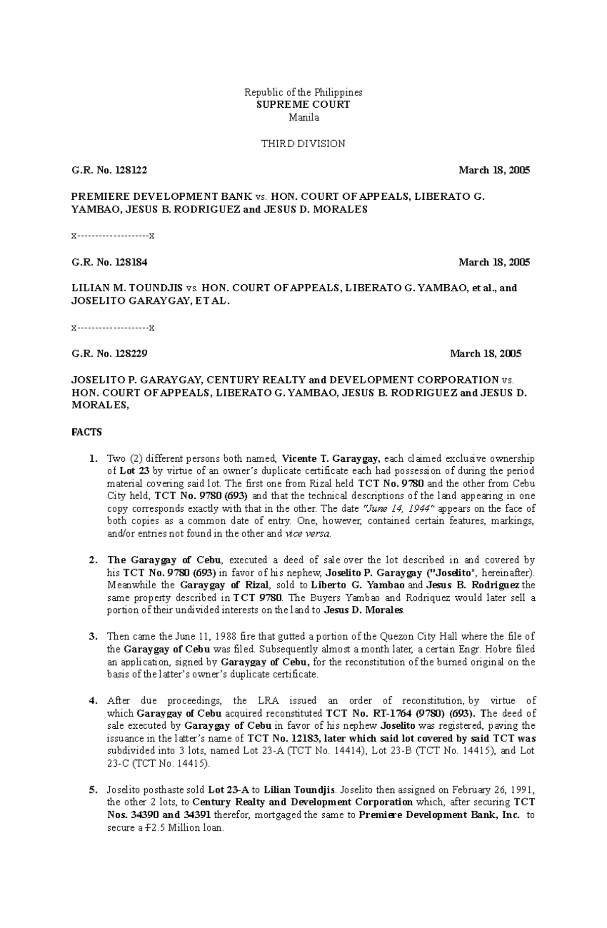 42. Premiere Dev’t Bank v. Court of Appeals, 453 SCRA 630, March 18 ...