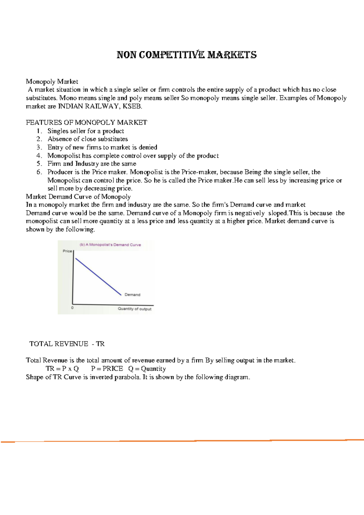 Non competitive markets - Page 1 of 9 CHAPTER – 6 NON COMPETITIVE ...