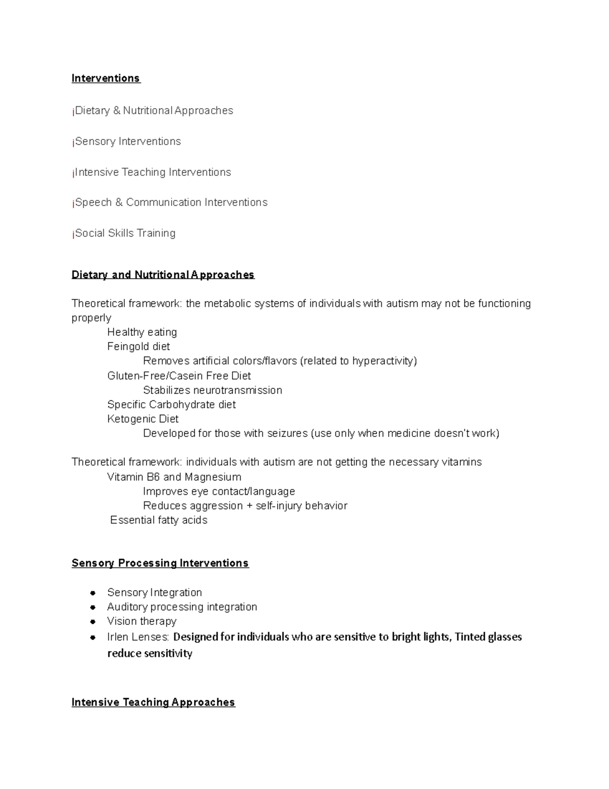 Introduction to ASD Intervention - Interventions ¡Dietary & Nutritional ...