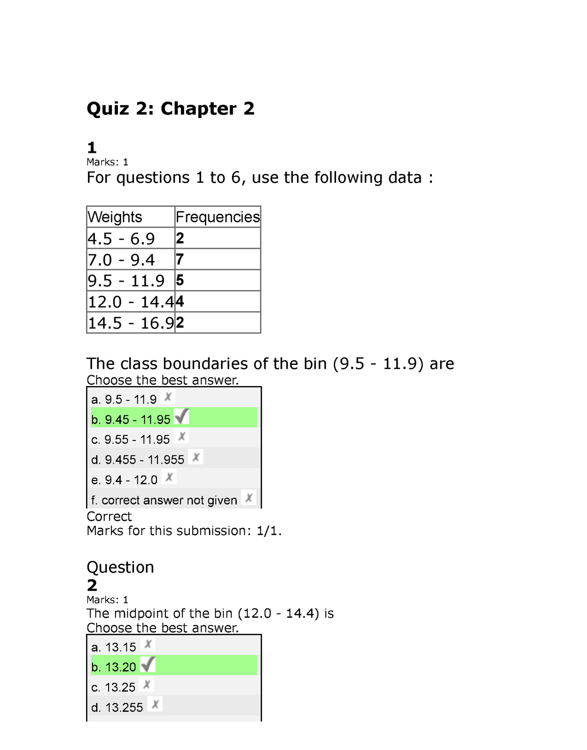 Quiz Ans - Summary Introduction To Statistics - Quiz 2: Chapter 2 1 ...