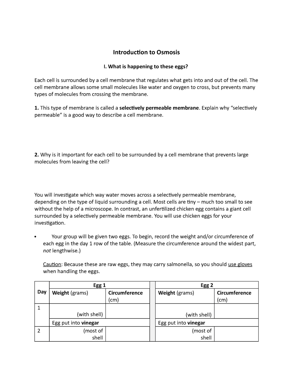 Egg Osmosis Lab Pdf / Doc Experiment 1 Tonicity And The Animal Cell Michey Smith Academia Edu