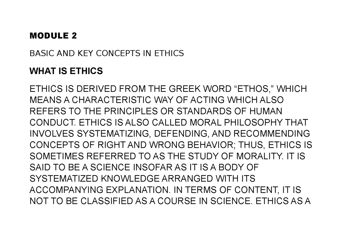 Ethics Module 2 - WELCOME - MODULE 2 BASIC AND KEY CONCEPTS IN ETHICS ...