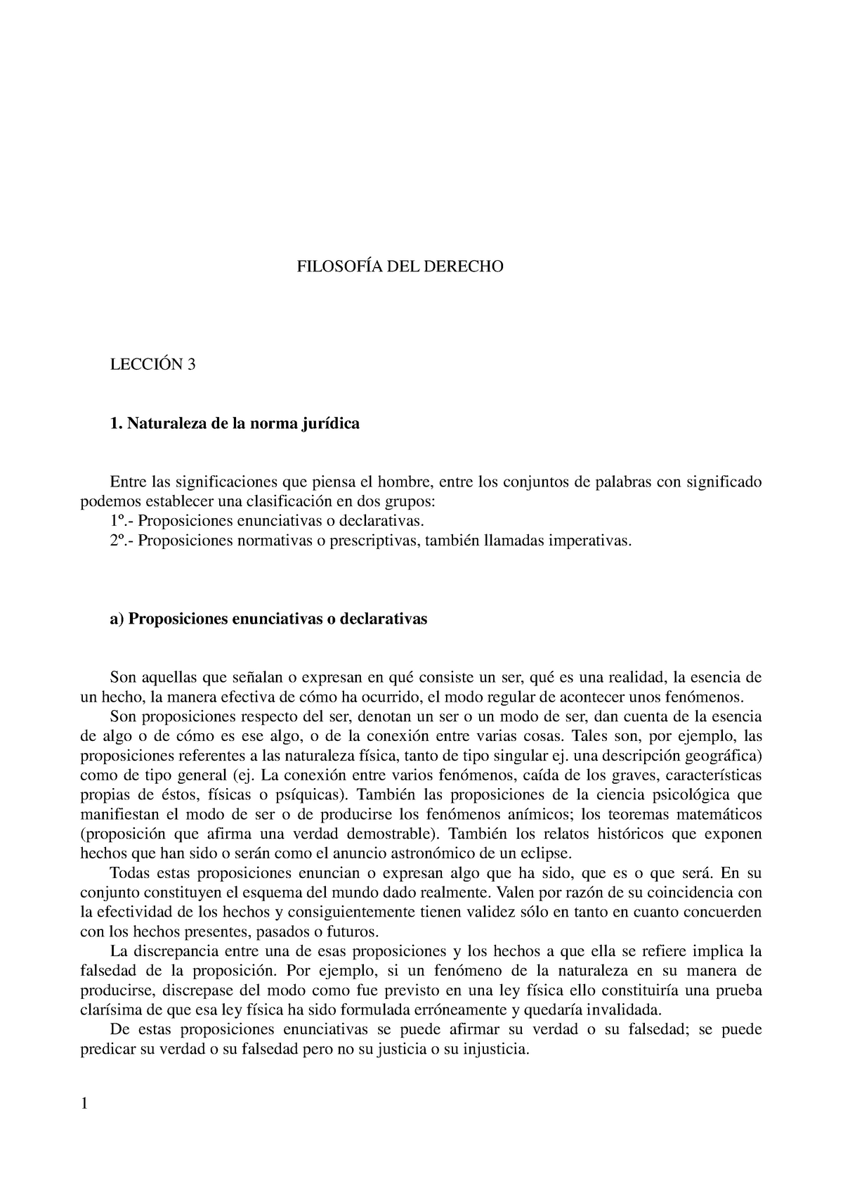 Lección 3 - FILOSOFÍA DEL DERECHO LECCIÓN 3 1. Naturaleza De La Norma ...