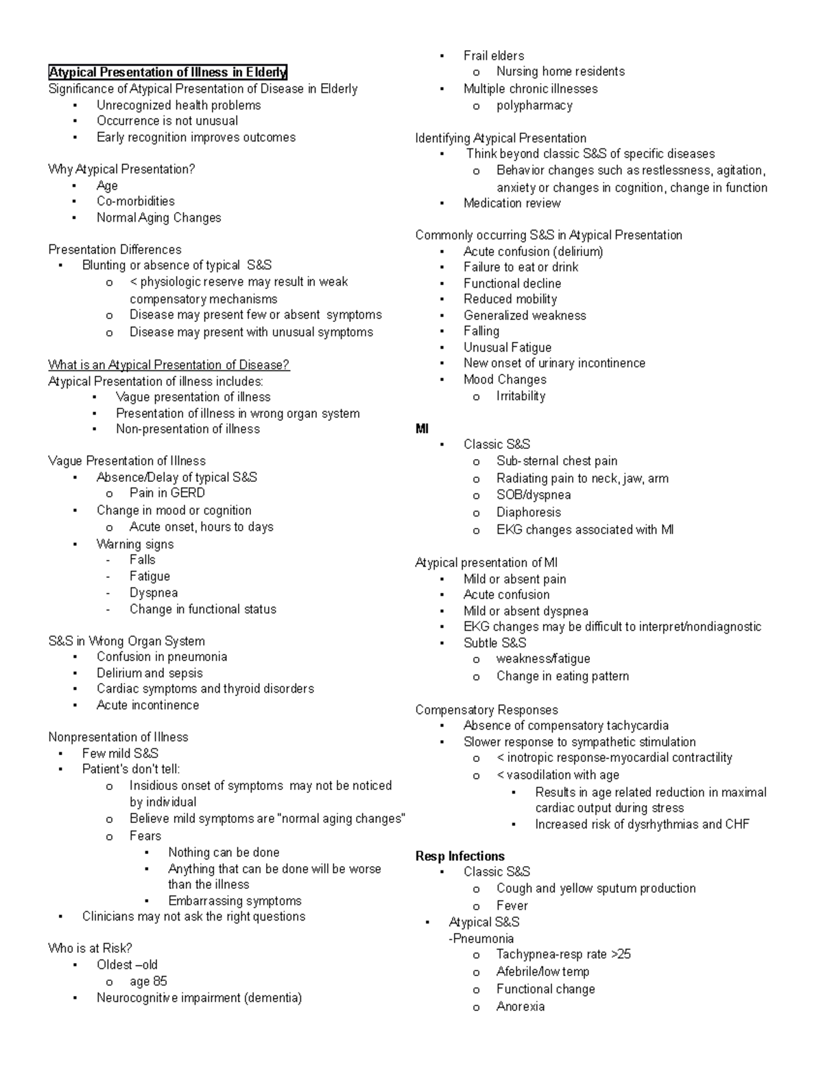 Week 3 - Gero Note - Atypical Presentation of Illness in Elderly ...