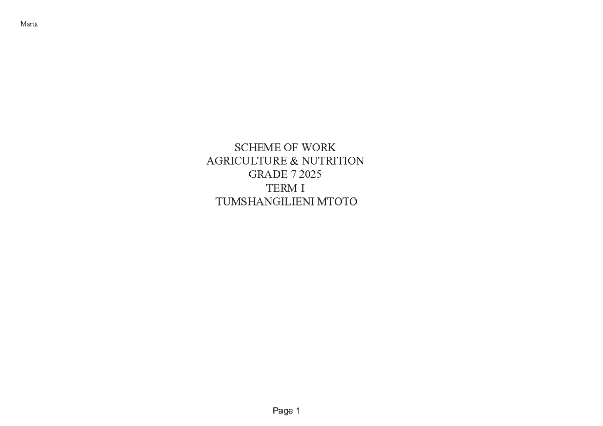 852398 Agriculture & Nutrition Grade 7 Term-I - Maria SCHEME OF WORK ...
