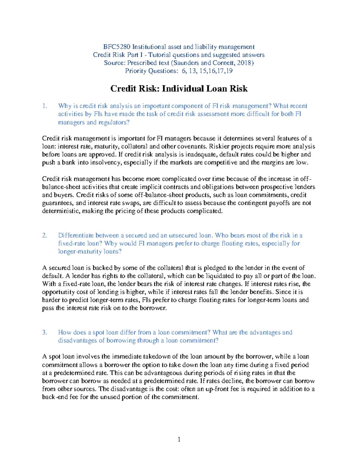Credit risk Q and A - BFC5280 Institutional asset and liability ...
