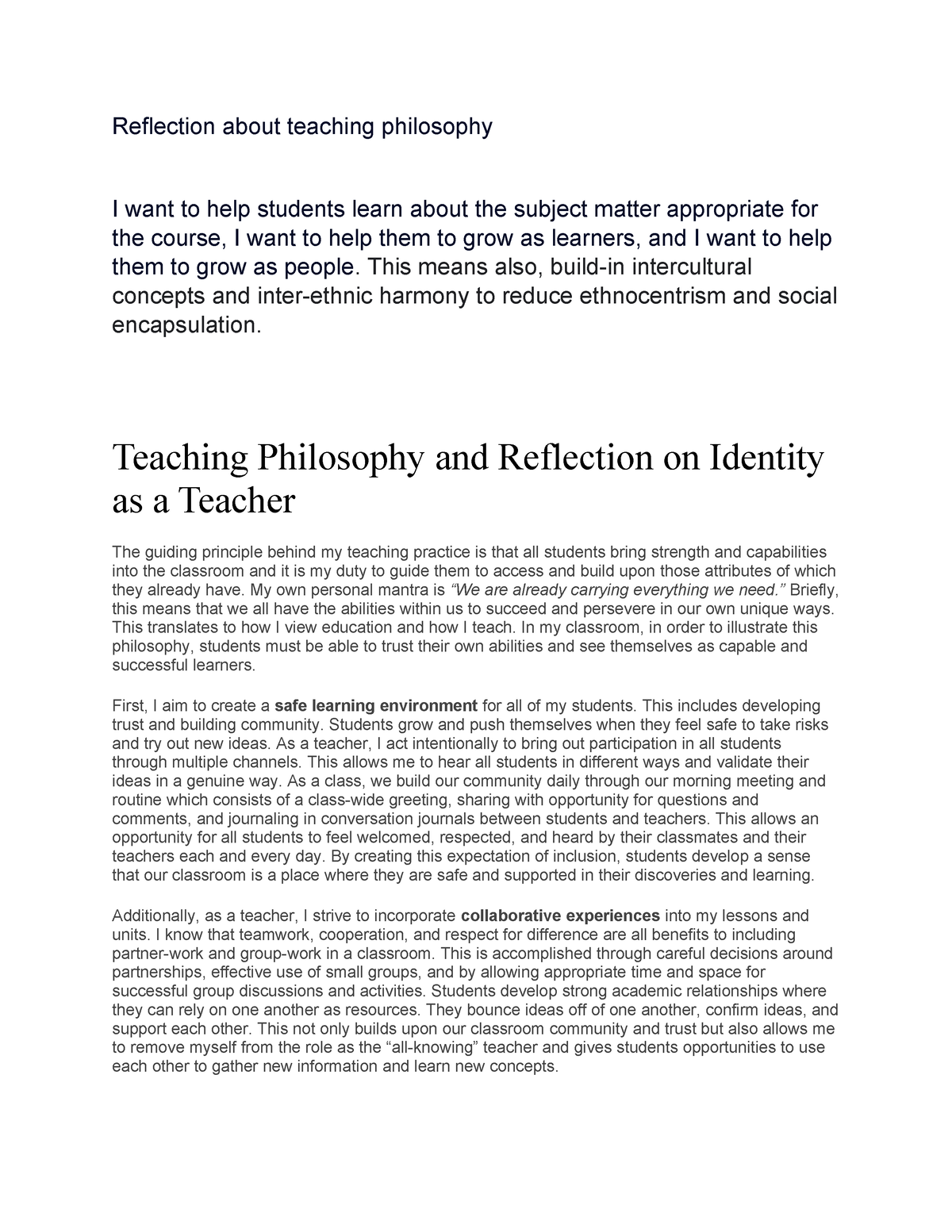 Annotation - Reflection about teaching philosophy I want to help ...